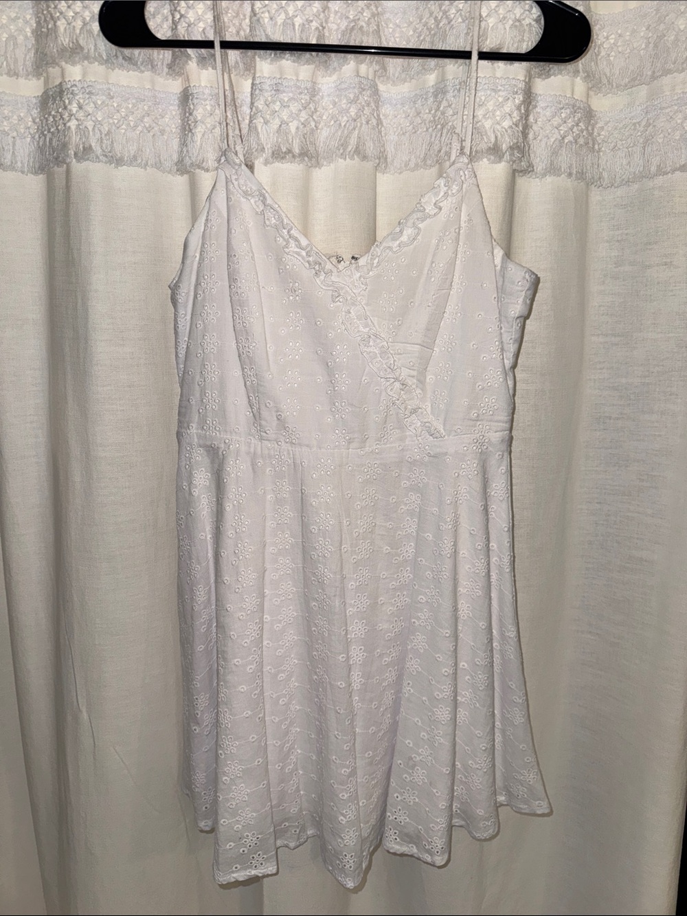 White Eyelet Lace Trim Mini Dress